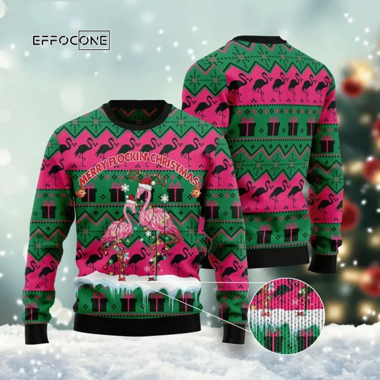 Merry Flockin Christmas Flamingo G Flamingo Lover Ugly Christmas Sweater