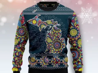 Michigan Blue Mandala Ugly Christmas Sweater