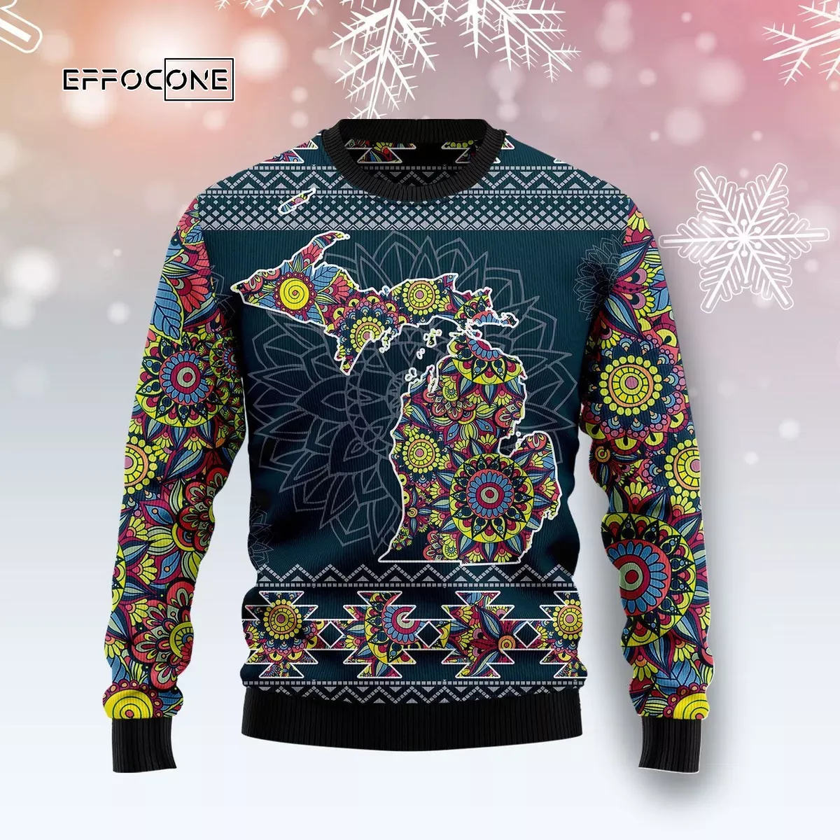 Michigan Blue Mandala Ugly Christmas Sweater Michigan Blue Mandala Ugly Christmas Sweater