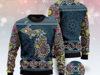 Michigan Blue Mandala Ugly Christmas Sweater
