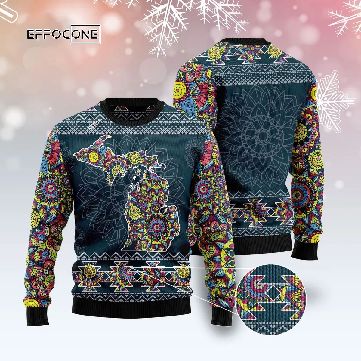 Michigan Blue Mandala Ugly Christmas Sweater Michigan Blue Mandala Ugly Christmas Sweater