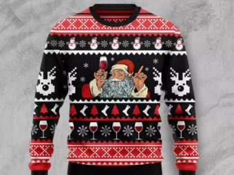 Santa Red Wine Ugly Christmas Sweater