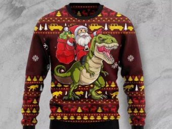 Santassic Park Dinasaur Ugly Christmas Sweater