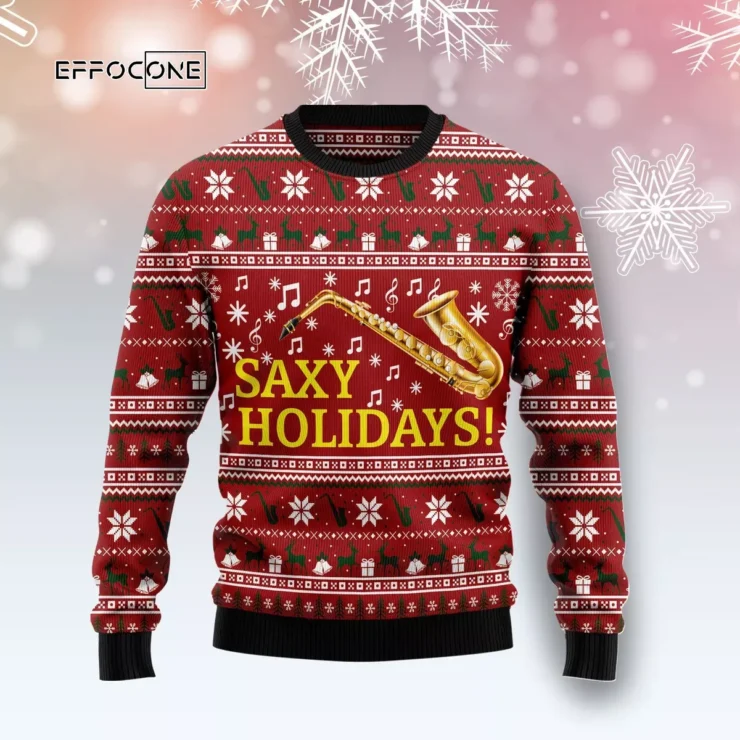 Saxy Holidays Saxophone Ugly Christmas Sweater