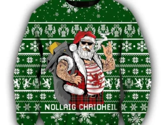 Scottish Gangster Santa Green Ugly Christmas Sweater