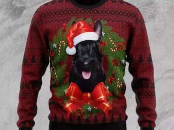 Scottish Terrier Wreath Ugly Christmas Sweater