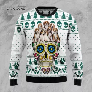 Sugar Skull Beagles Ugly Christmas Sweater