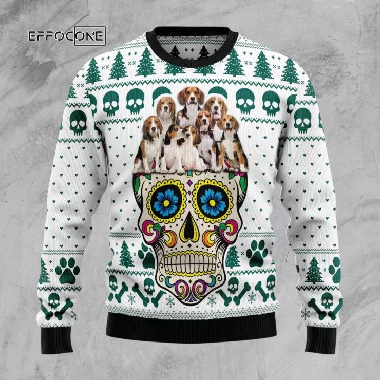 Sugar Skull Beagles Ugly Christmas Sweater