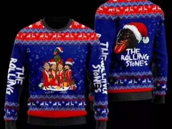 The Rolling Stones Wool Ugly Christmas Sweater 3D All Over Printed Blue