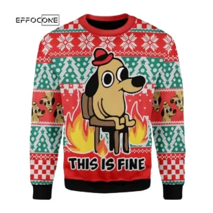 This Is Fine Meme Ugly Christmas Sweater