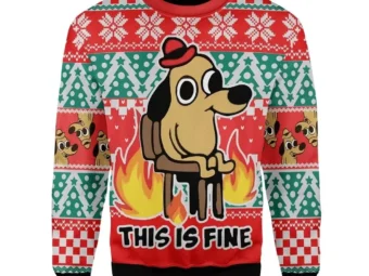 This Is Fine Meme Ugly Christmas Sweater