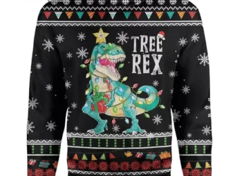 Tree Rex Ugly Christmas Sweater Black