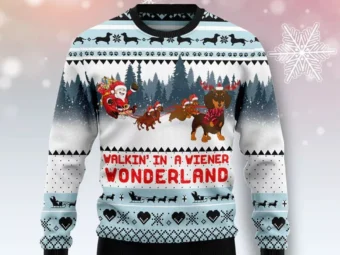 Walkin‘ In A Weiner Wonderland Dachshund Lover Ugly Christmas Sweater