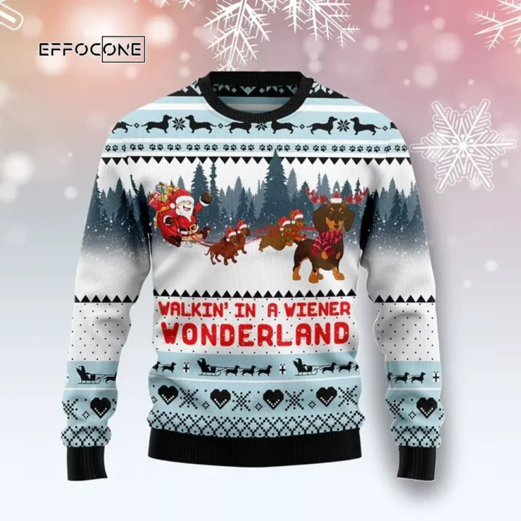 Walkin‘ In A Weiner Wonderland Dachshund Lover Ugly Christmas Sweater