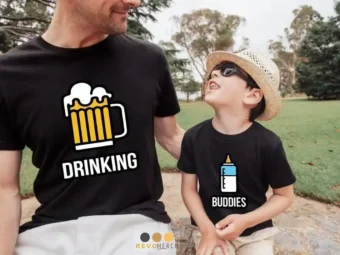 Dad Drinking Beer and Son Buddies Milk