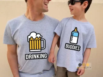 Dad Drinking Beer and Son Buddies Milk