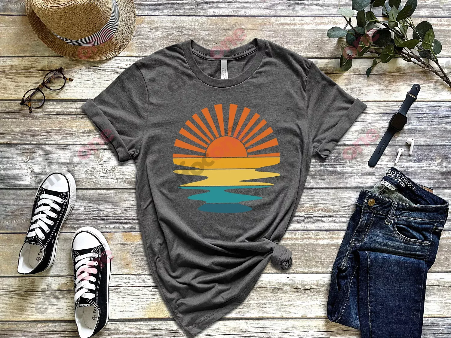 Retro Sunset Rays Wavy Shirt, Vintage Shirt, Retro Sunshine Shirt