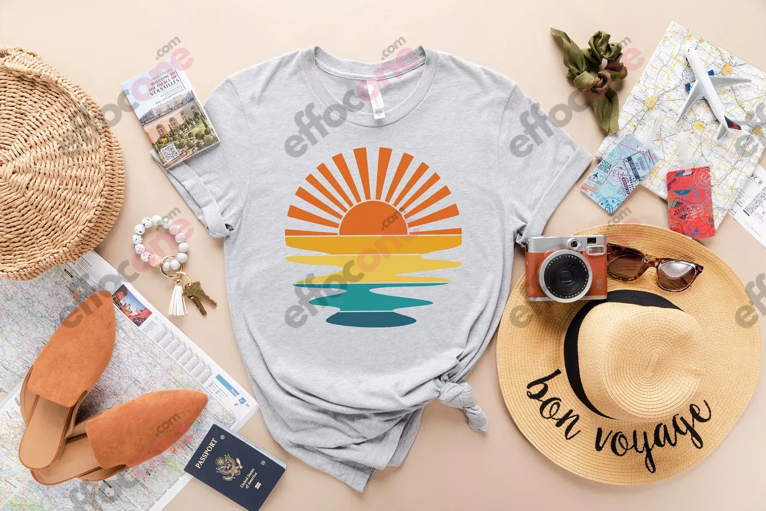 Retro Sunset Rays Wavy Shirt, Vintage Shirt, Retro Sunshine Shirt