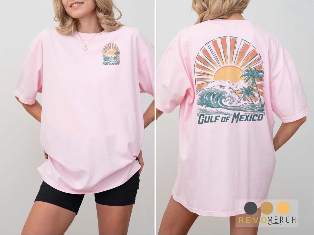 Gulf of Mexico sunrise wave t-shirt with ocean-inspired design