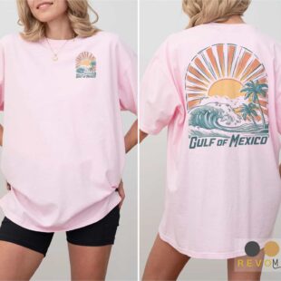 Gulf of Mexico sunrise wave t-shirt with ocean-inspired design