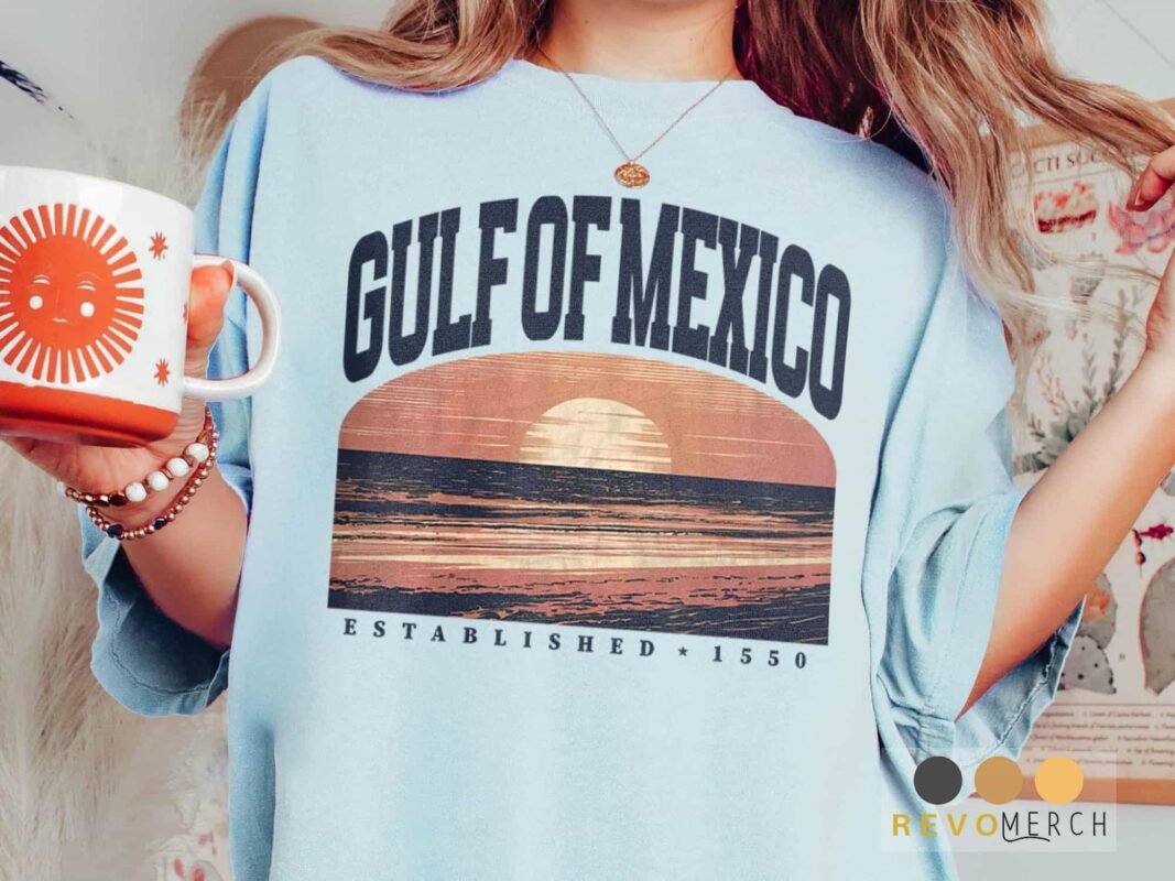 Old-school surf culture apparel with sunset-themed artwork